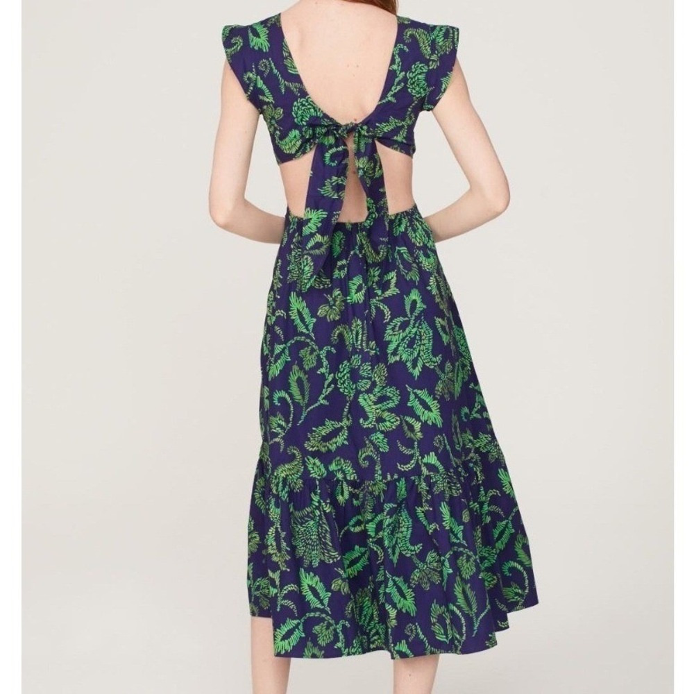 Marissa Webb Collective Navy Blue Green Cut Out Tiered‎ Dress